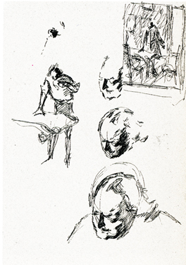 Drawings of Peter´s Head (Composition). 1983. P., pen 28x20. Sergei Kirillov