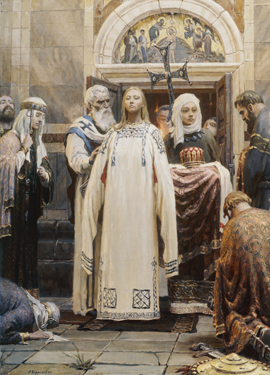 Historical Paintings: Princess Olga (The Baptism). First part of the Holy Rus Trilogy. 1993. Oil, cvs 140x100. Sergei Kirillov