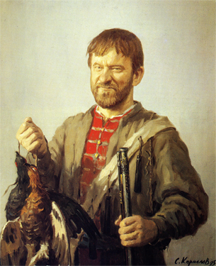 A Hunter. (Portrait of the Writer A.N.Artsibashev). A portrait from the Russian People Series. 1995. Oil, cvs 100x80. Sergei Kirillov