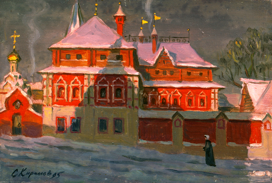 A Mansion in Nikitskaya Street (The Author´s Reconstruction). From the Seventeenth-Century Moscow Series. 1995. Oil, cvs 35x50. Sergei Kirillov