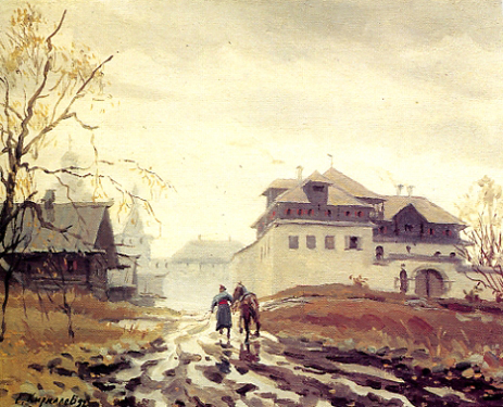 Trubinsky´s Mansion. Autumn. From the Seventeenth-Century Pskov City Series. 1992. Oil, cvs 40x50. Sergei Kirillov