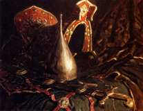 Натюрморт с седлом и шлемом. 1992. Х.м. 60x80. Сергей Кириллов.