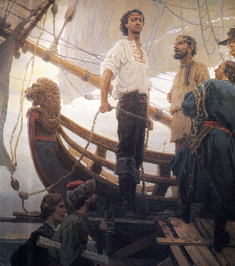 Historical Paintings: Yes to Sea-Going Vessels! (Peter I the Great). 1985. Oil, cvs 250x235. Sergei Kirillov