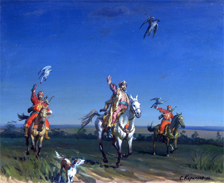 Tsar Alexei Mikhailovich on hunting. 1997. Oil, cvs 80x100. Sergei Kirillov