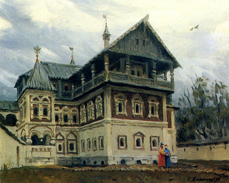 The Mansion of the Duma Official Averky Kirillov (The Author´s Reconstruction). From the Seventeenth-Century Moscow Series. 1995. Oil, cvs 40x50. Sergei Kirillov