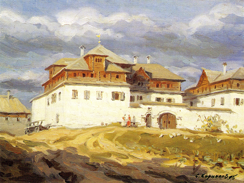 Trubinsky´s Mansion. Summer. From the Seventeenth-Century Pskov City Series. 1995. Oil, cvs 30x40. Sergei Kirillov
