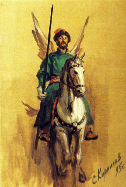 A Mounted Bodyguard in Green. 1995. Oil, cvs 50x35. Sergei Kirillov